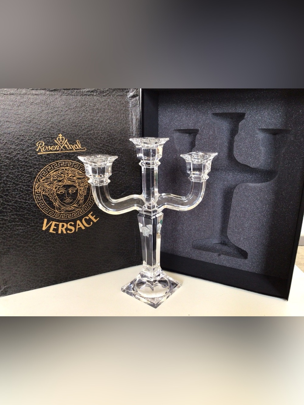 Versace Clear Crystal 3-Arm Candelabra